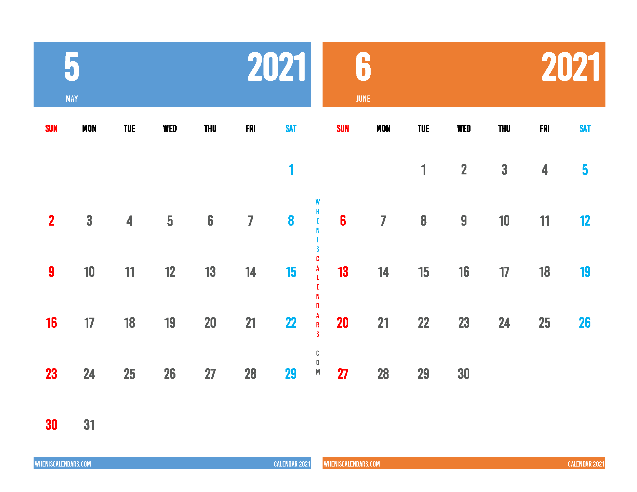 May June 2021 Calendar Printable Free