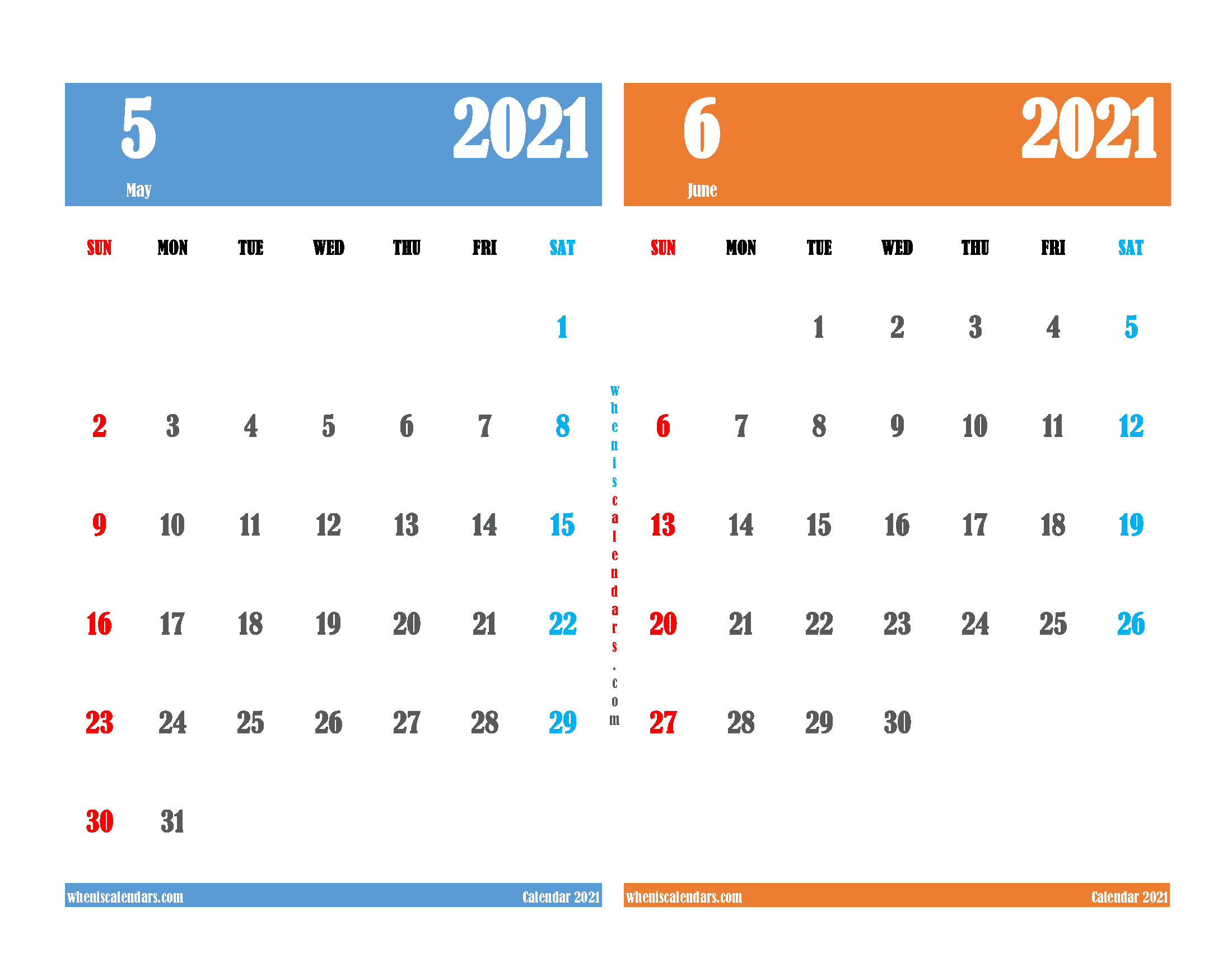 free printable may june 2021 calendar two month on one page