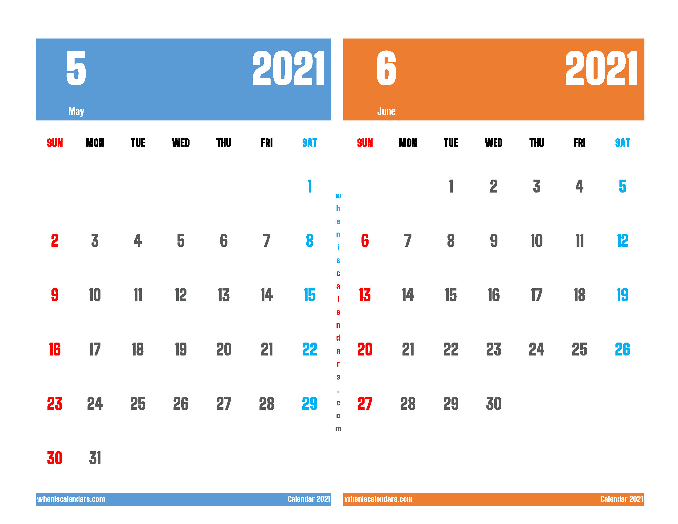 May June 2021 Calendar Free Printable