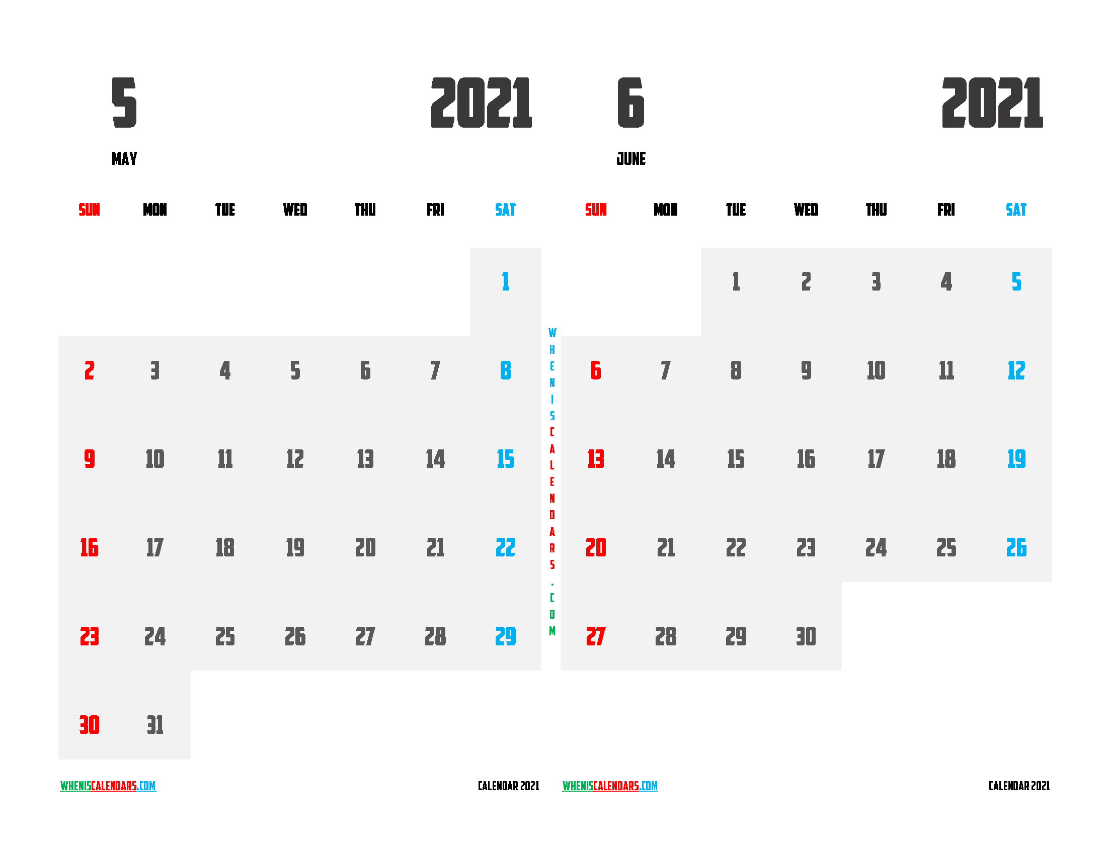 May June 2021 Calendar Free Printable