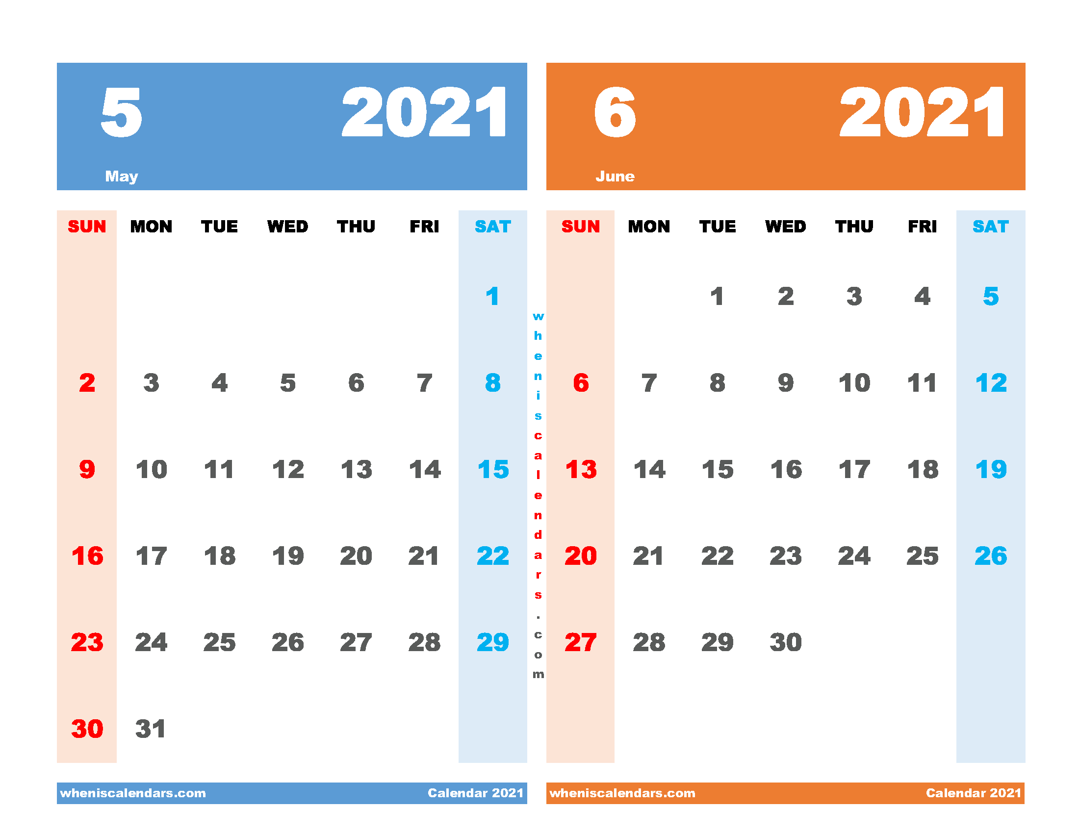 May and June 2021 Calendar Printable