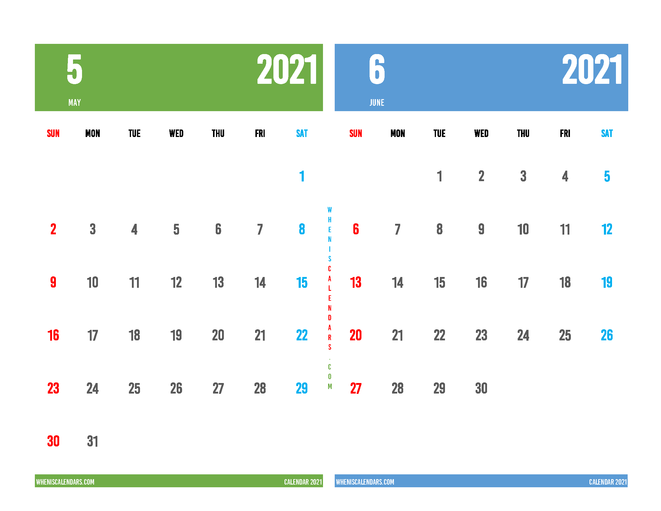 Calendar for May and June 2021