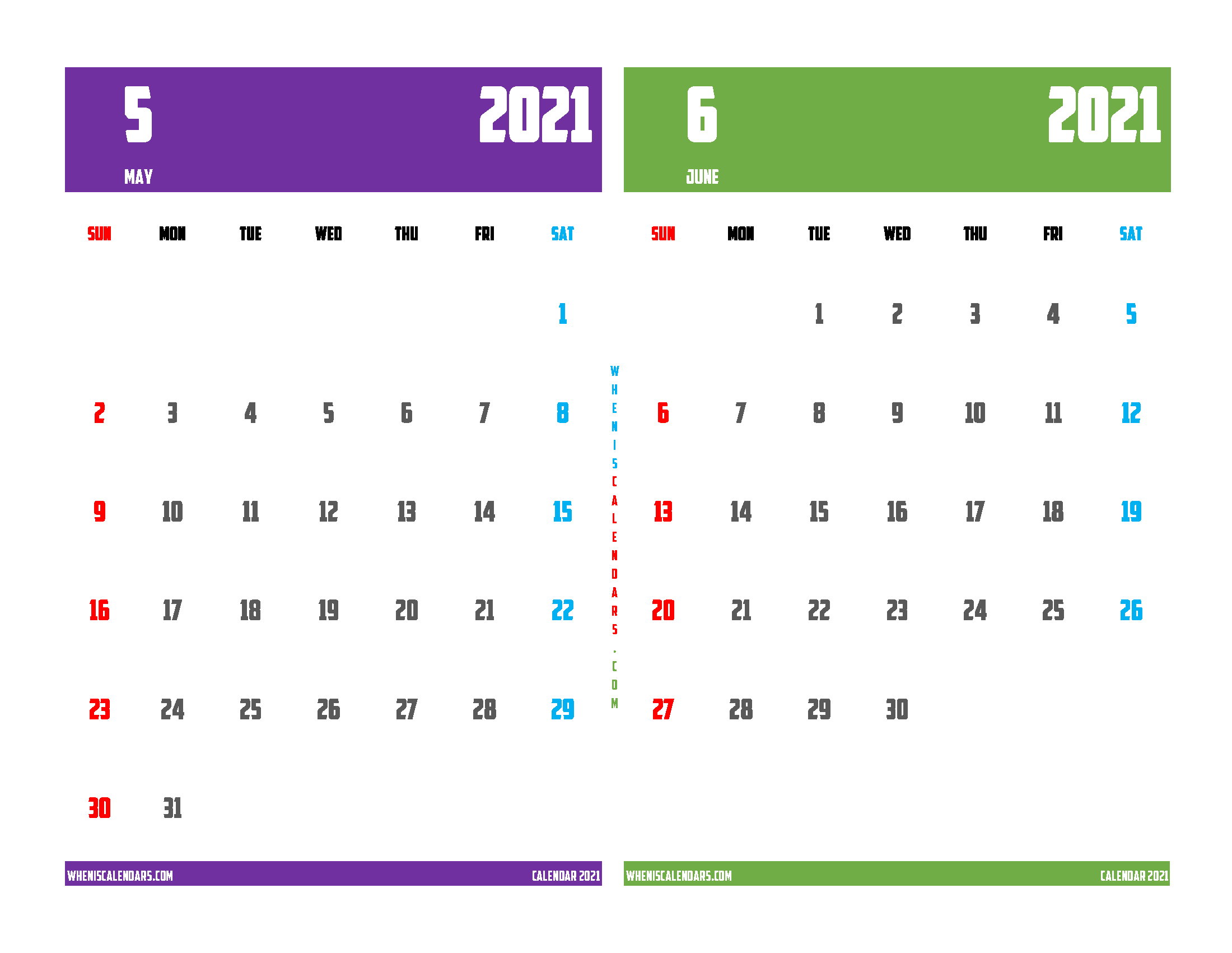 free printable may and june 2021 calendar two month on one page