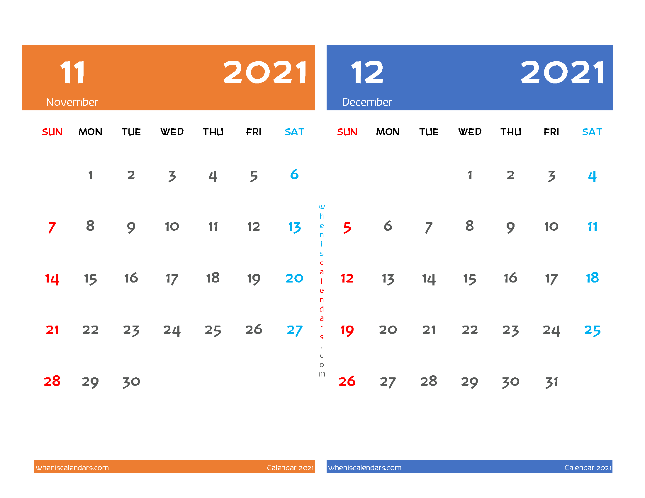 Calendar for November December 2021