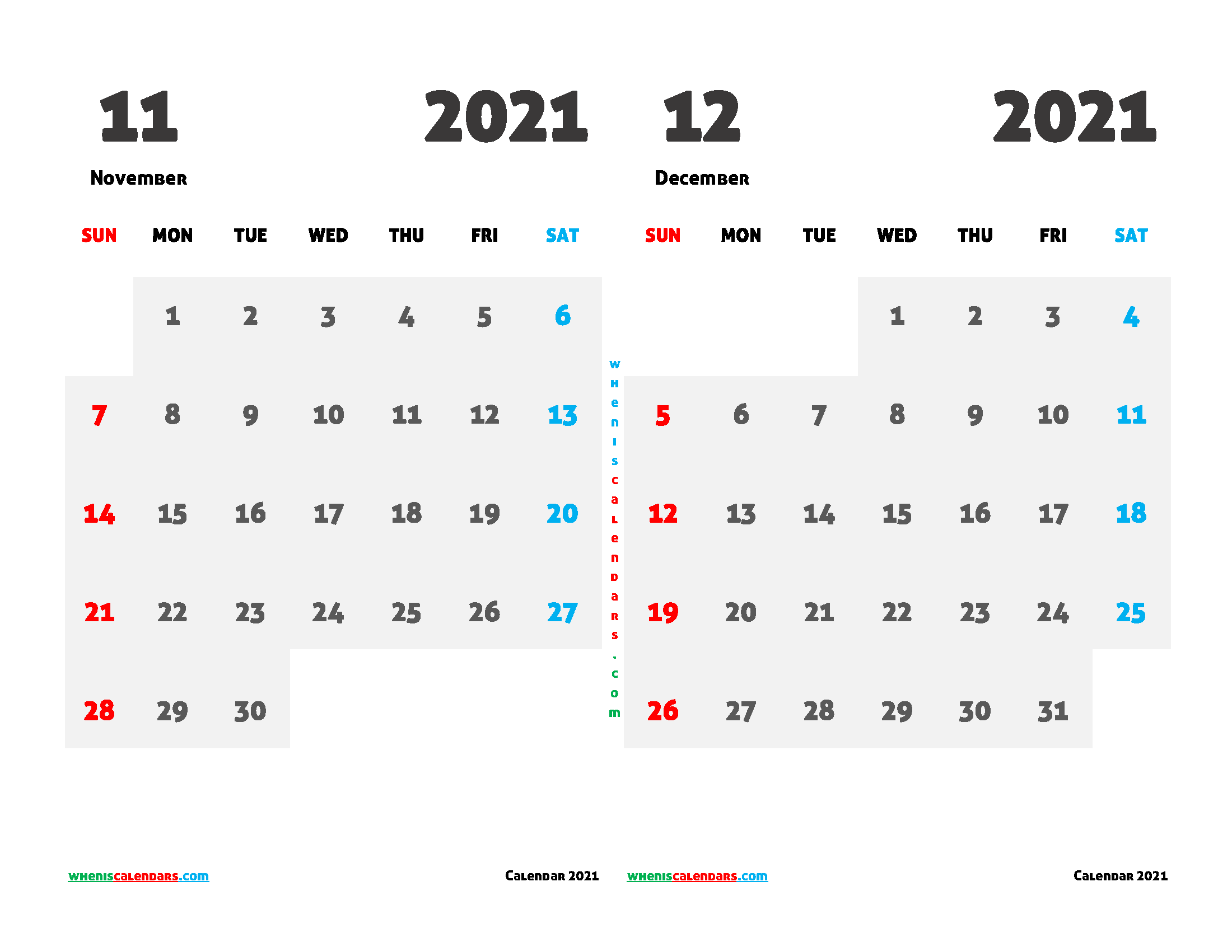 Printable November December 2021 Calendar