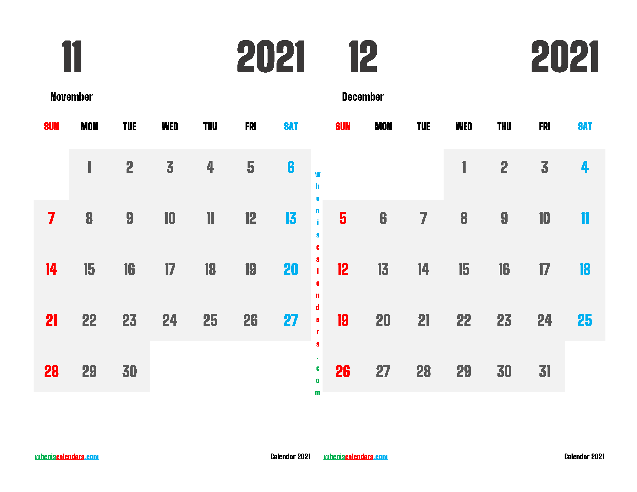 free printable november and december 2021 calendar two month on one page