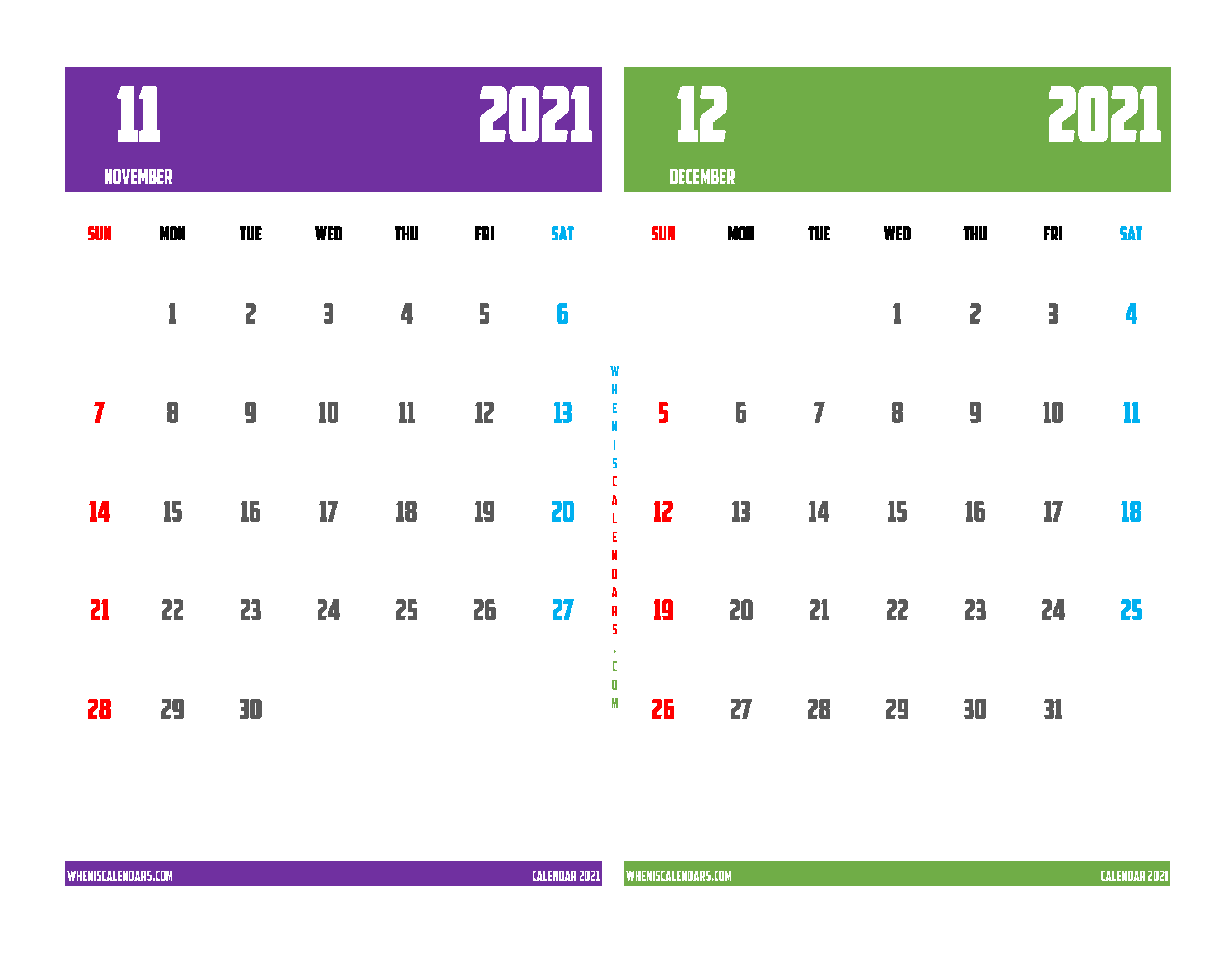 free printable november december 2021 calendar two month on one page
