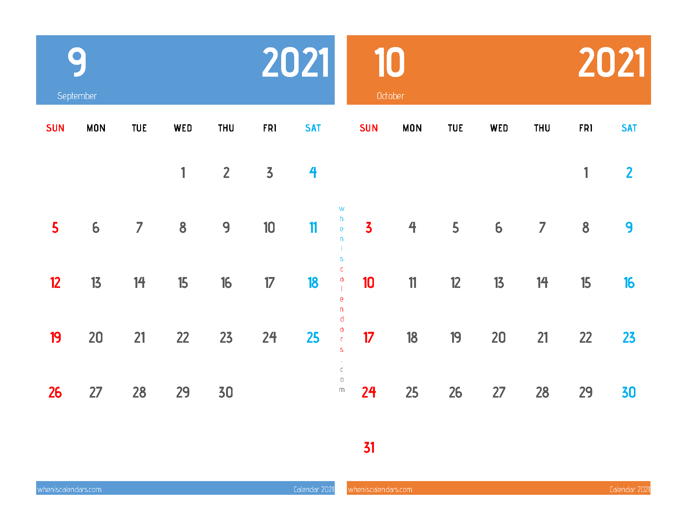 September October 2021 Calendar Printable Free