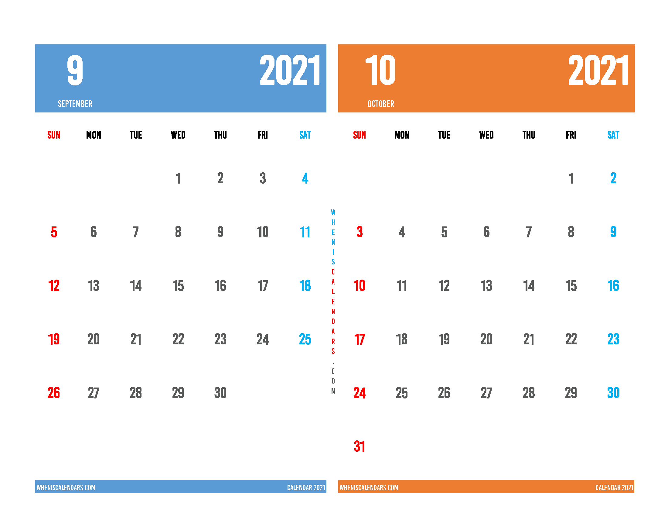Calendar for September October 2021