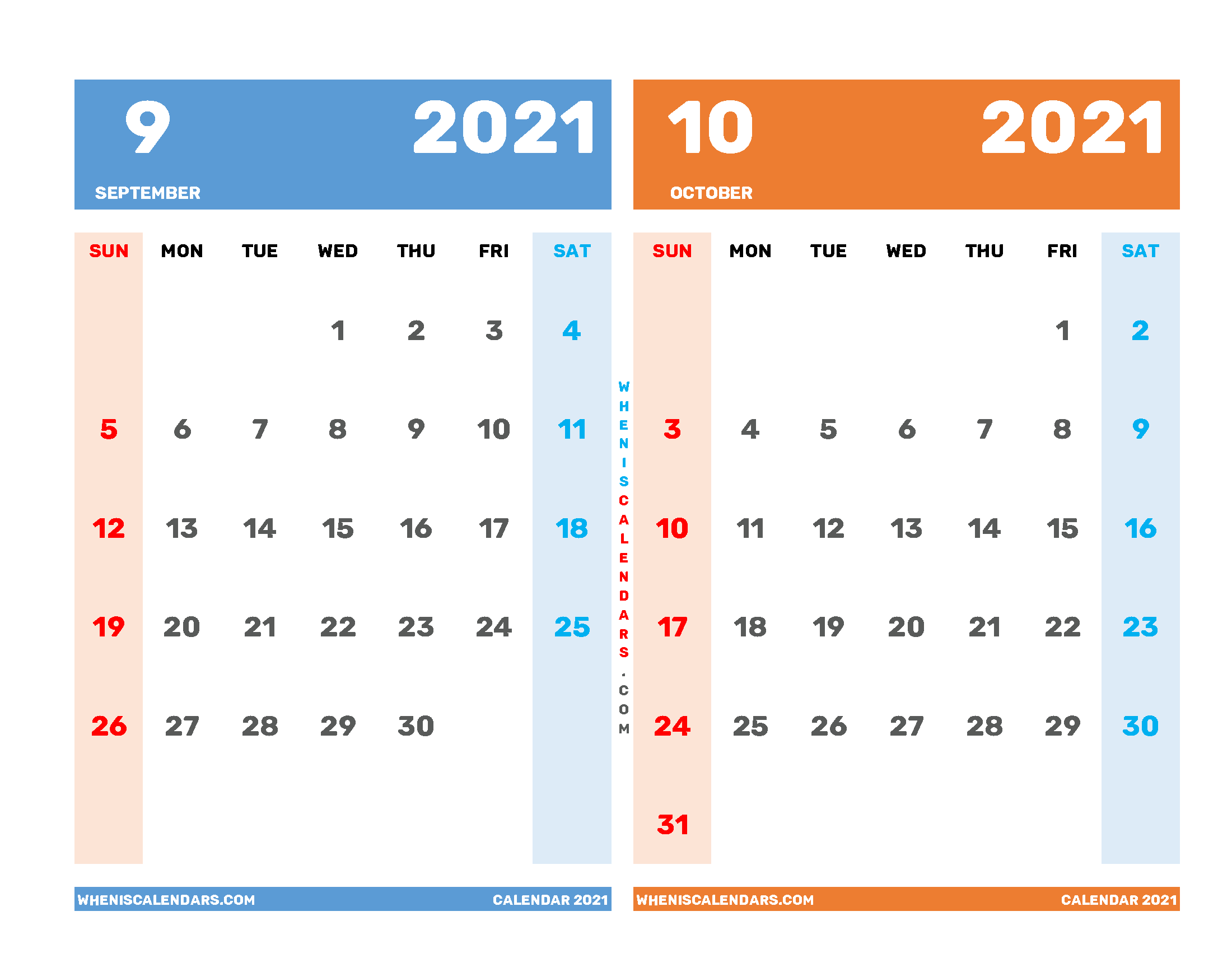 September October 2021 Calendar Printable