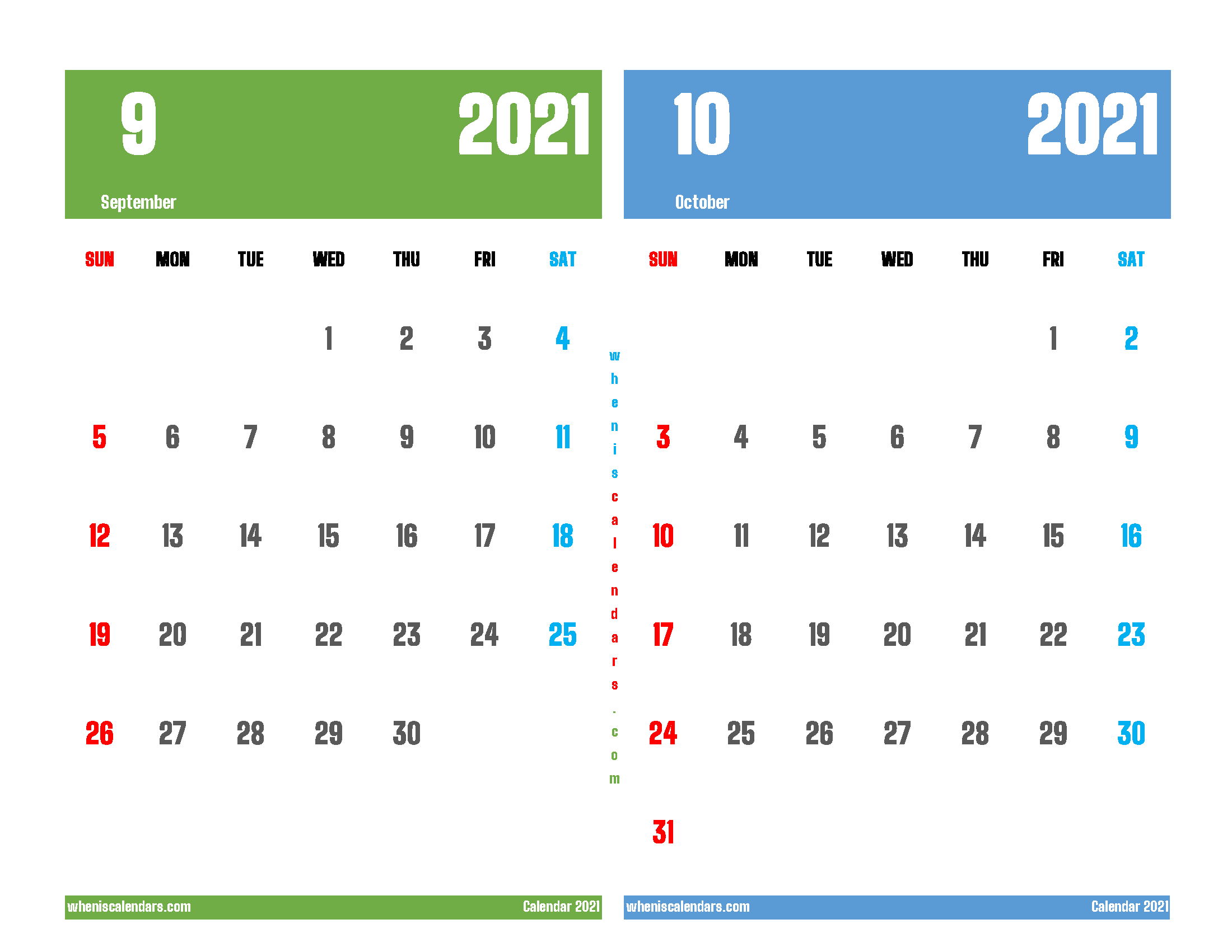 free printable september and october 2021 calendar two month on one page