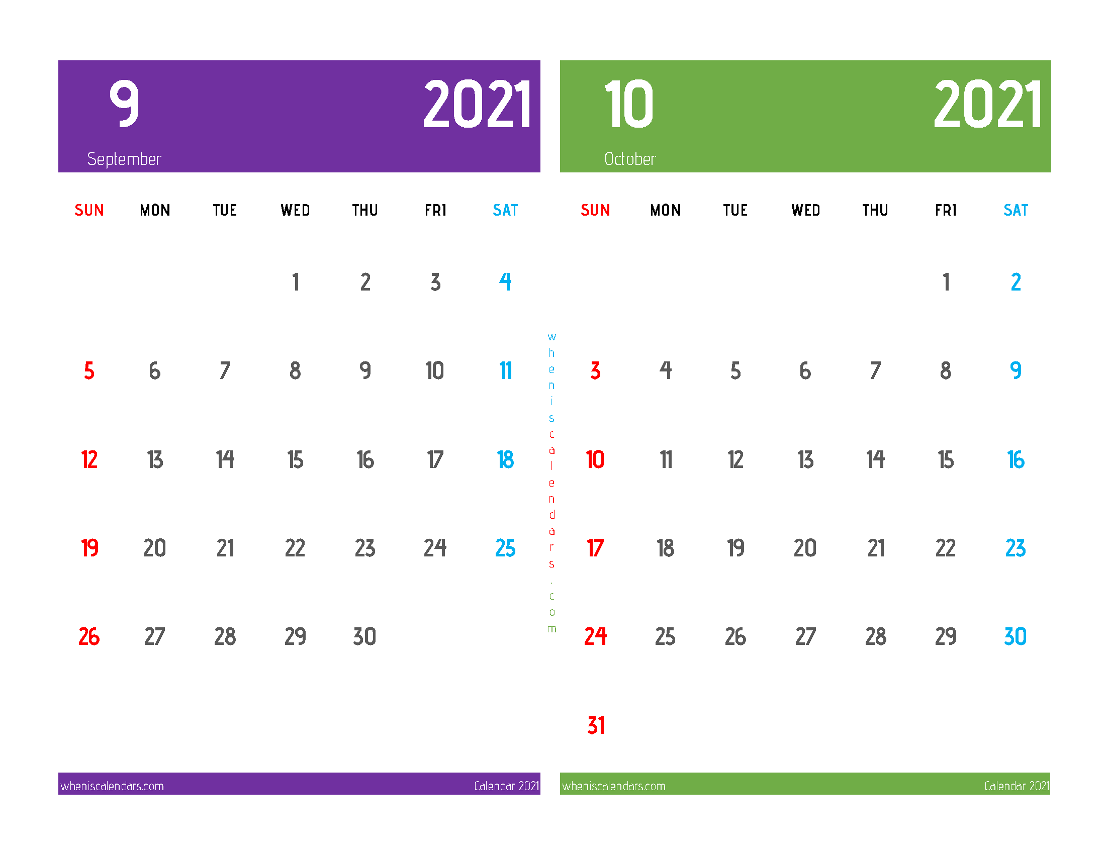 Calendar for September and October 2021