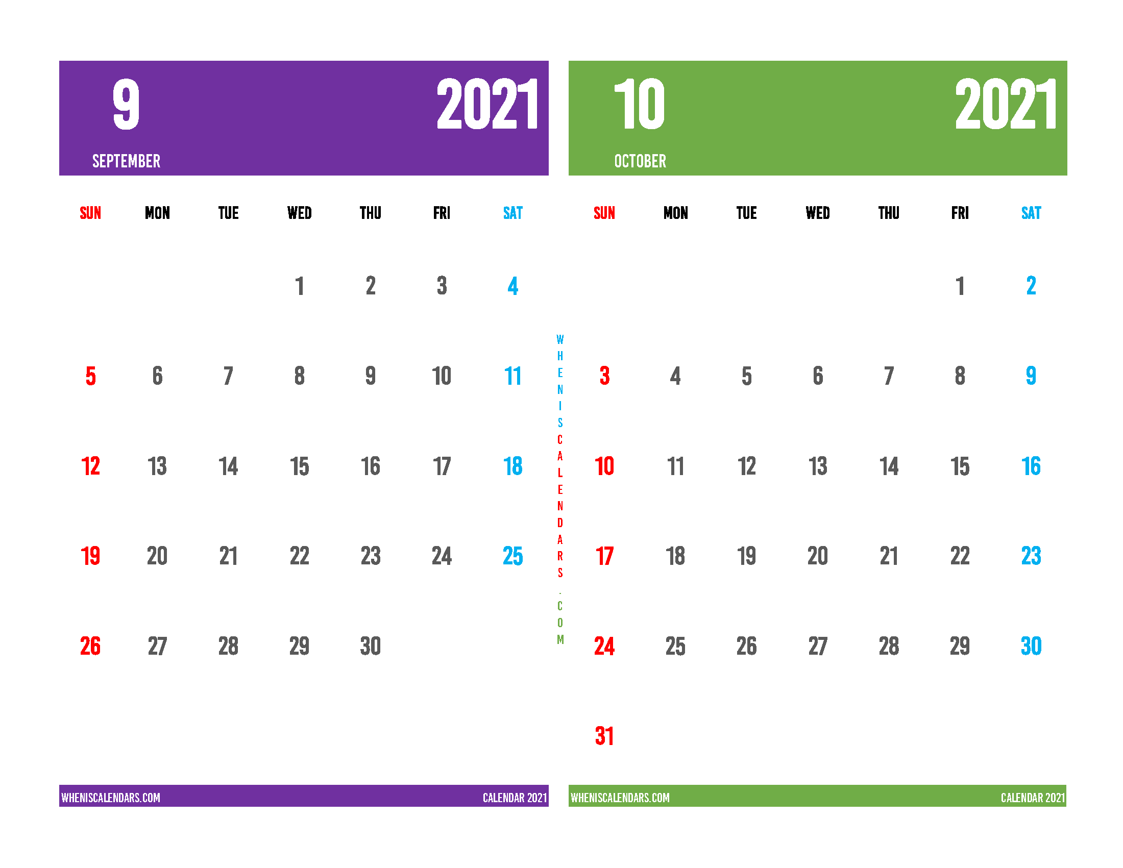 Calendar for September October 2021