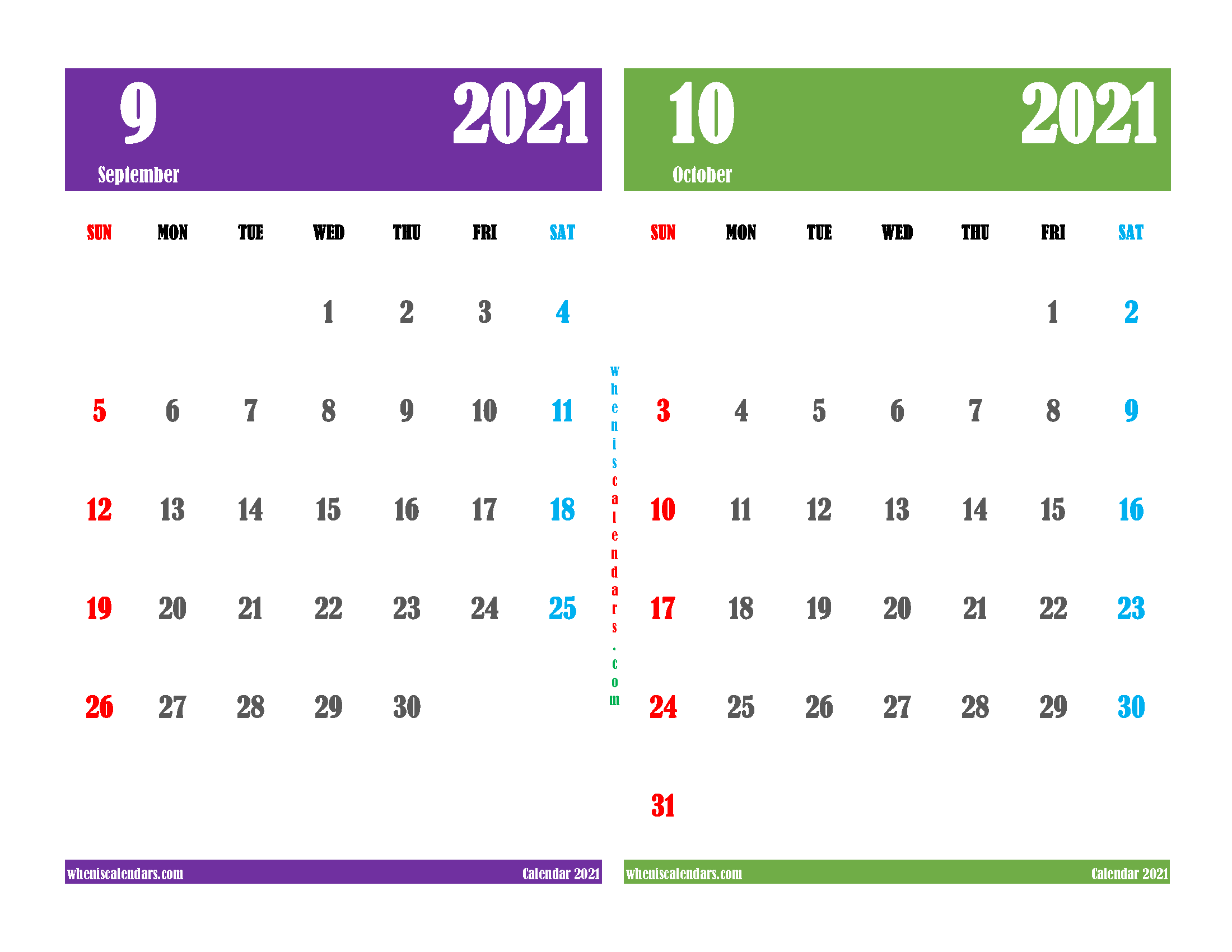 free printable september and october 2021 calendar two month on one page