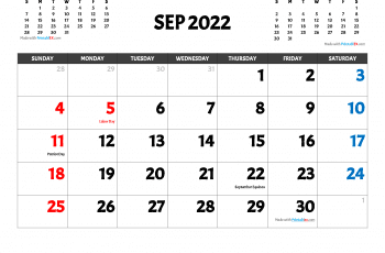 Free Printable September 2022 Calendar with holidays and observances in United States