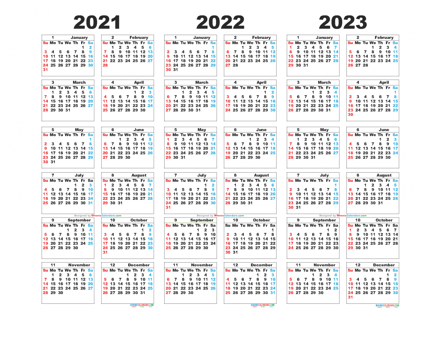 Three Year Printable Calendar 2021 To 2023 Calendar Template Vrogue