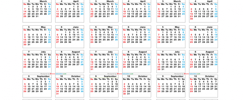 Free Printable 3 Year Calendar 2021 to 2023 as PDF document and high resolution Image (landscape format)