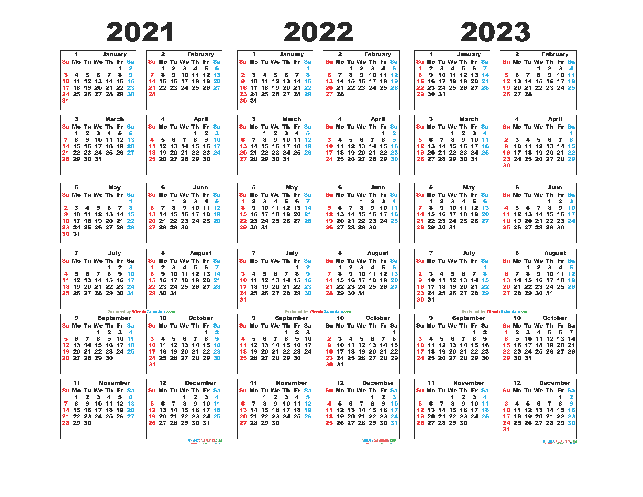 Printable 3 Year Calendar 2022 To 2023 - January Calendar 2022