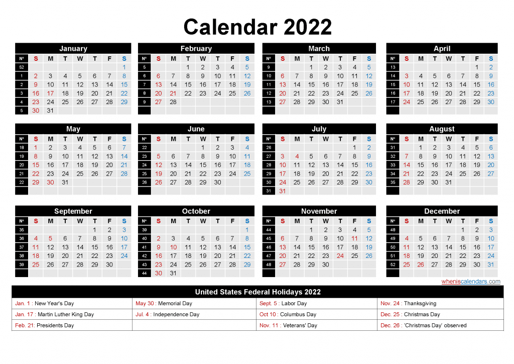 download 2022 one page calendar printable yearly 2022 calendar pdf and image