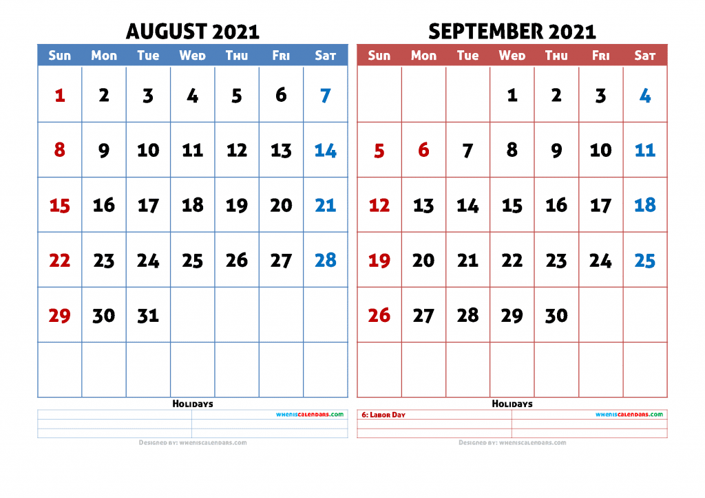 Free Download August September 2021 Calendar Printable as PDF and Image