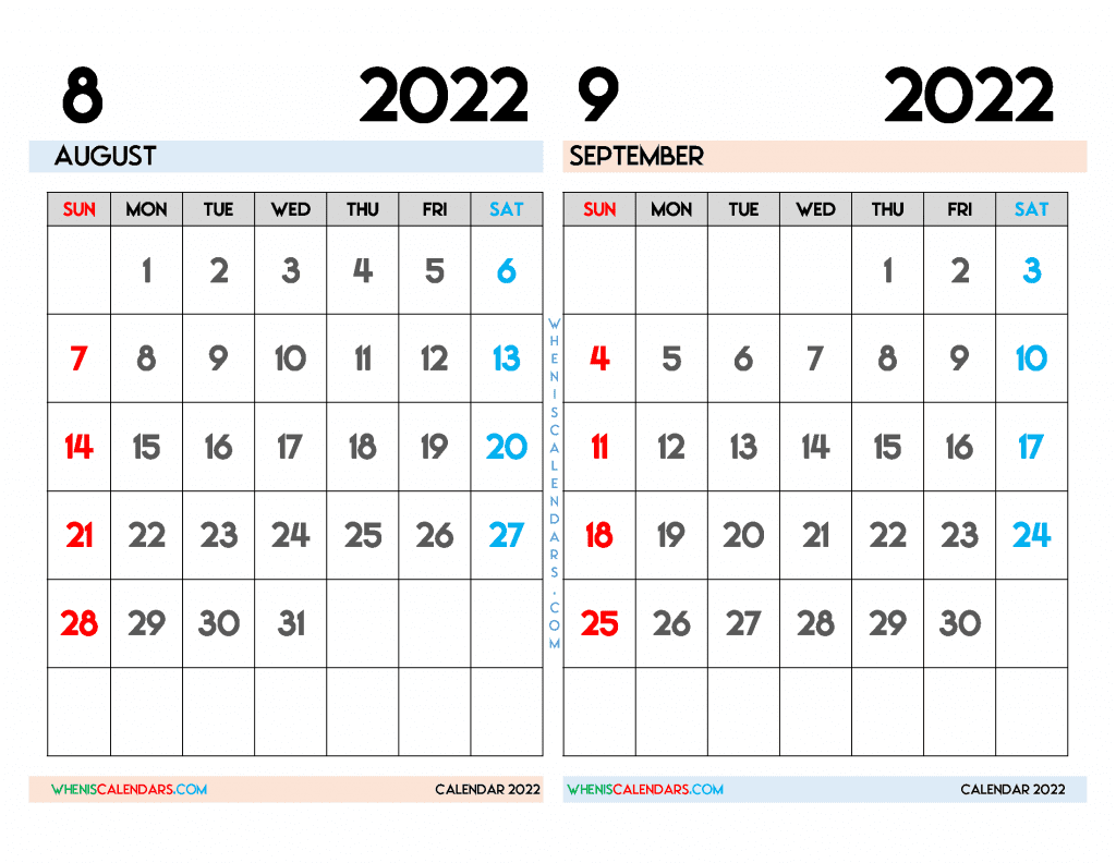 Free Printable 2 Month Calendar 2021 and 2022