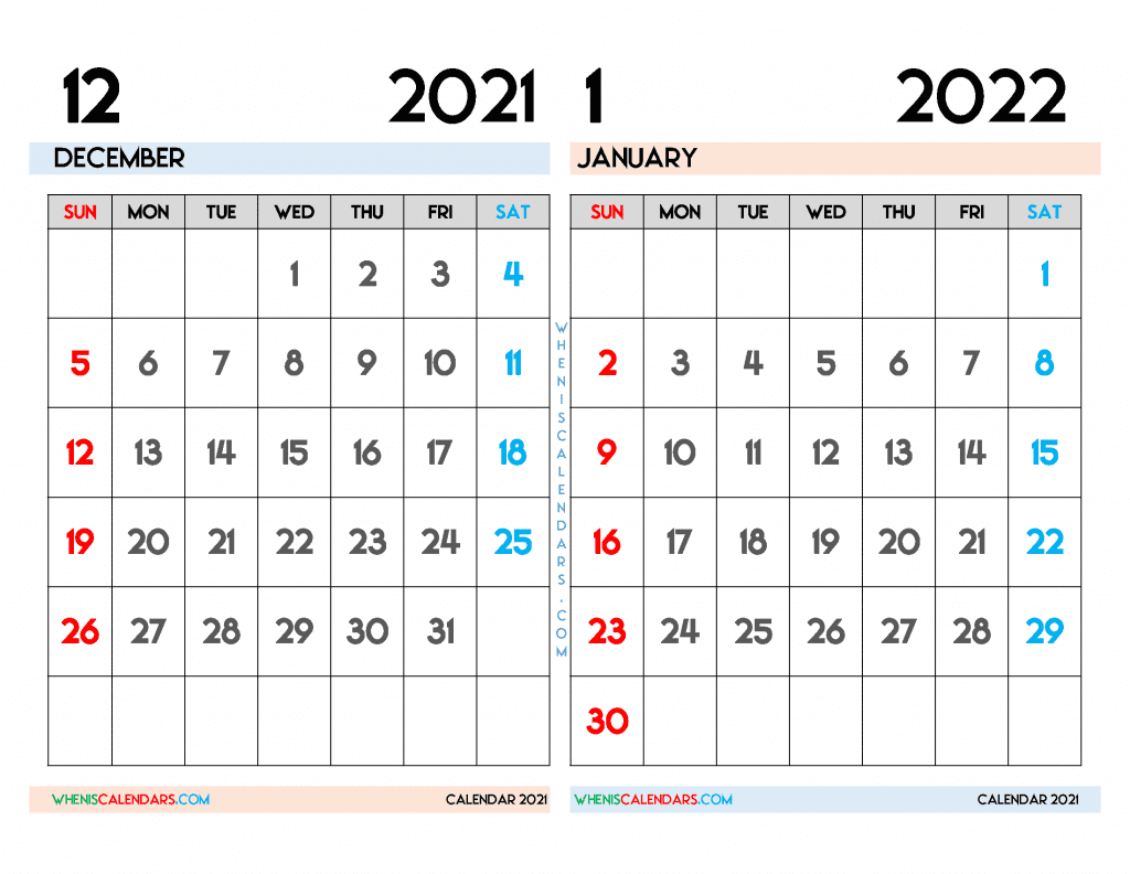 Free December 2021 January 2022 Calendar Printable PDF