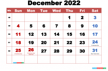 Free December 2022 Calendar with Holidays Printable PDF and Image