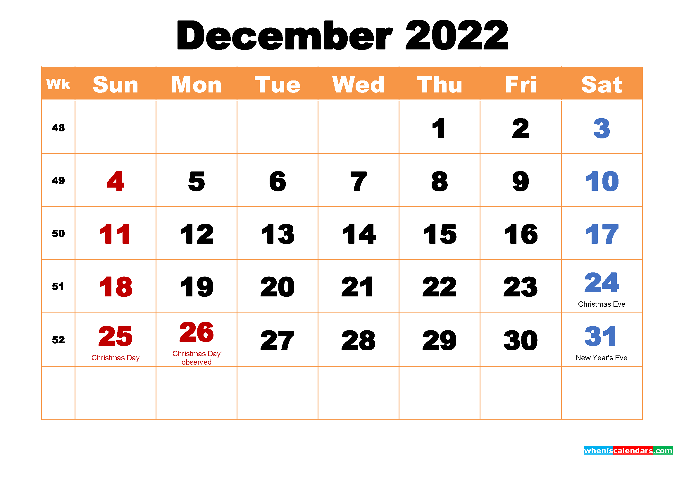 Free Printable December 2022 Calendar Free December 2022 Calendar With Holidays Printable