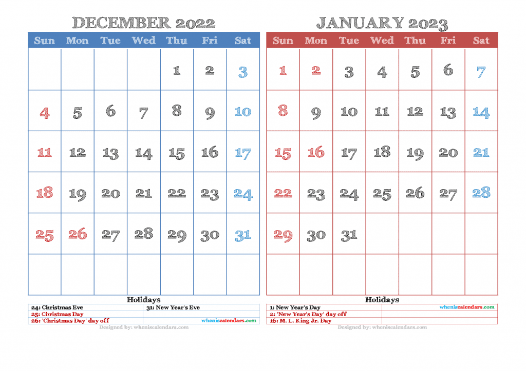 December 2022 Through January 2023 Calendar December 2022 Calendar