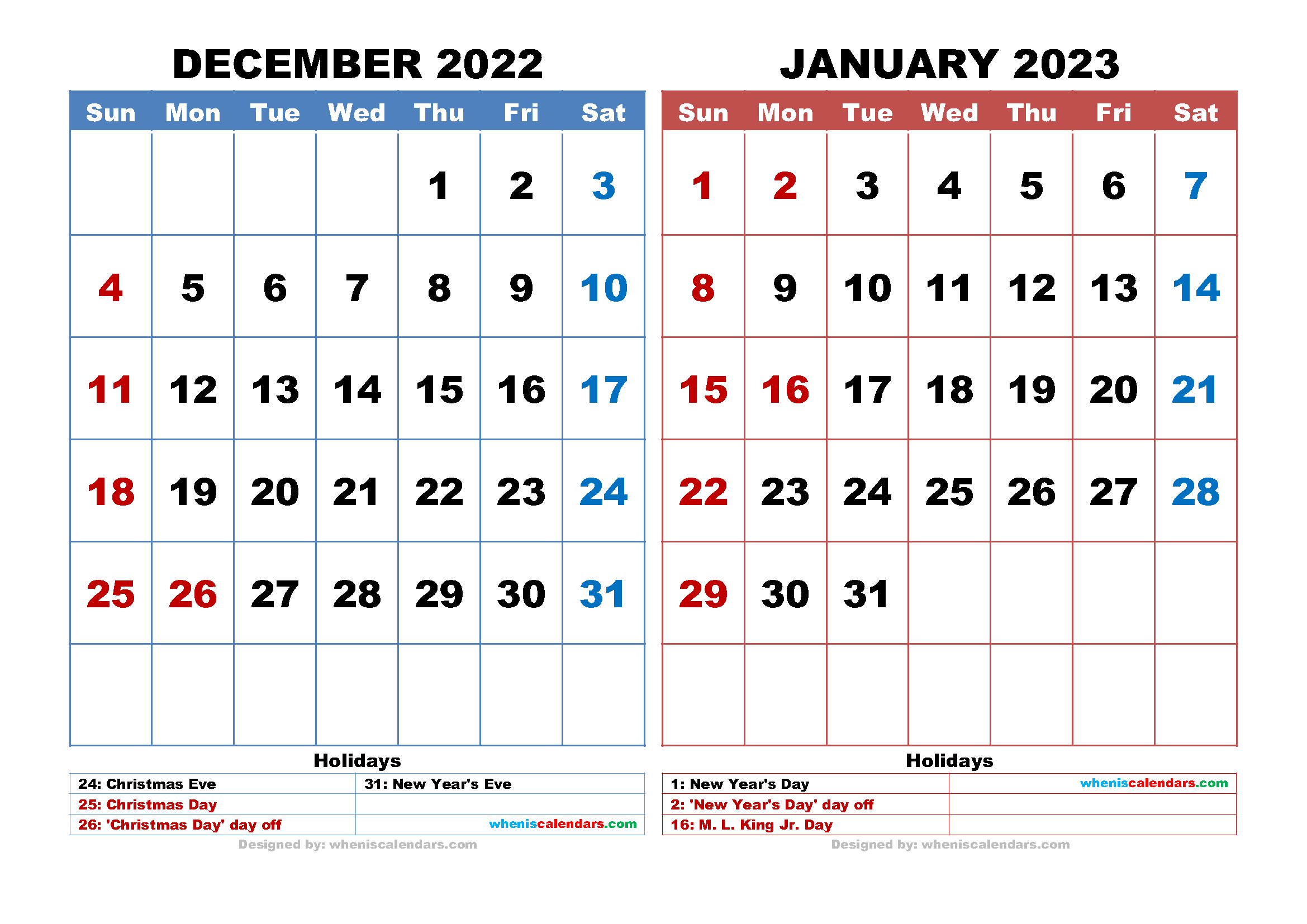 Free December 2022 January 2023 Calendar Printable Pdf Landscape