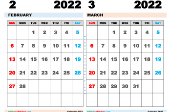 Free February March 2022 Calendar Printable PDF