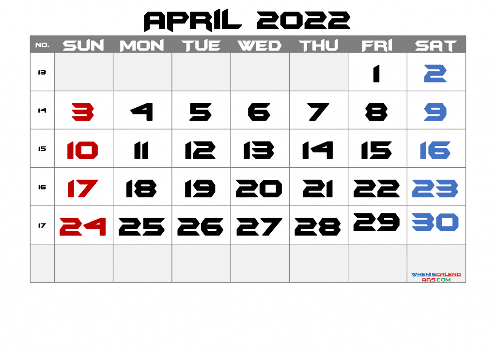 Download April 2022 Calendar Free Printable Monthly Calendar 2022 as PDF and high quality Image