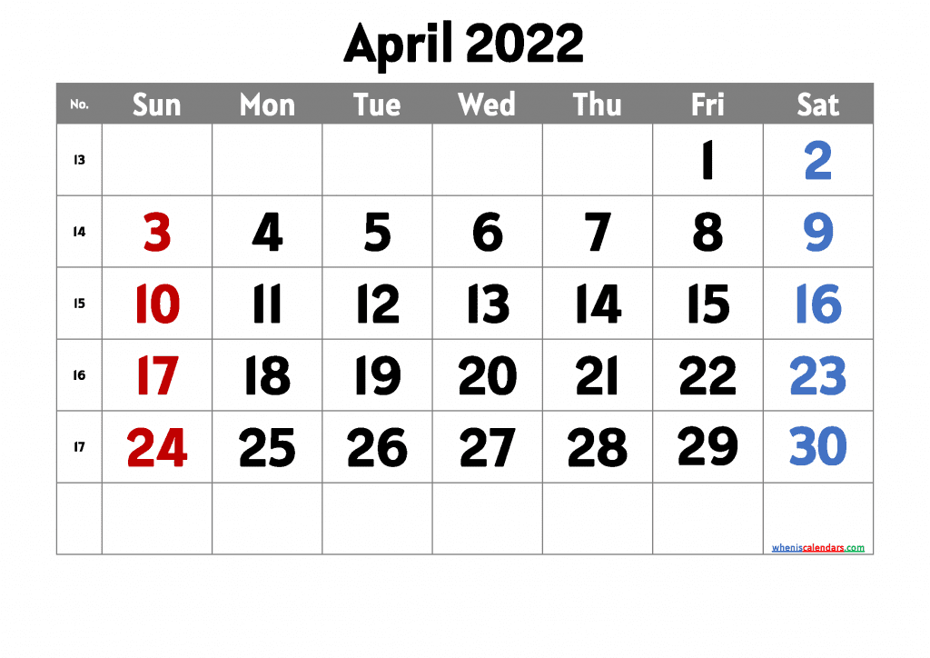 Free Printable Blank Calendar April 2022 PDF and Image