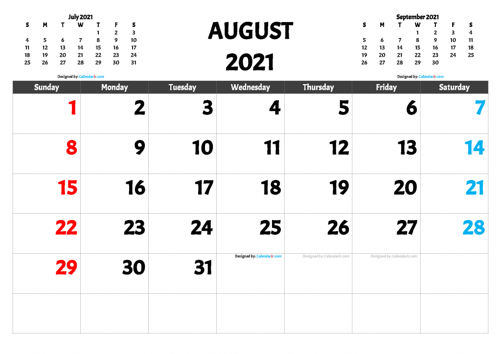 Free Printable August 2021 Calendar with Holidays as PDF and high resolutions PNG Image.