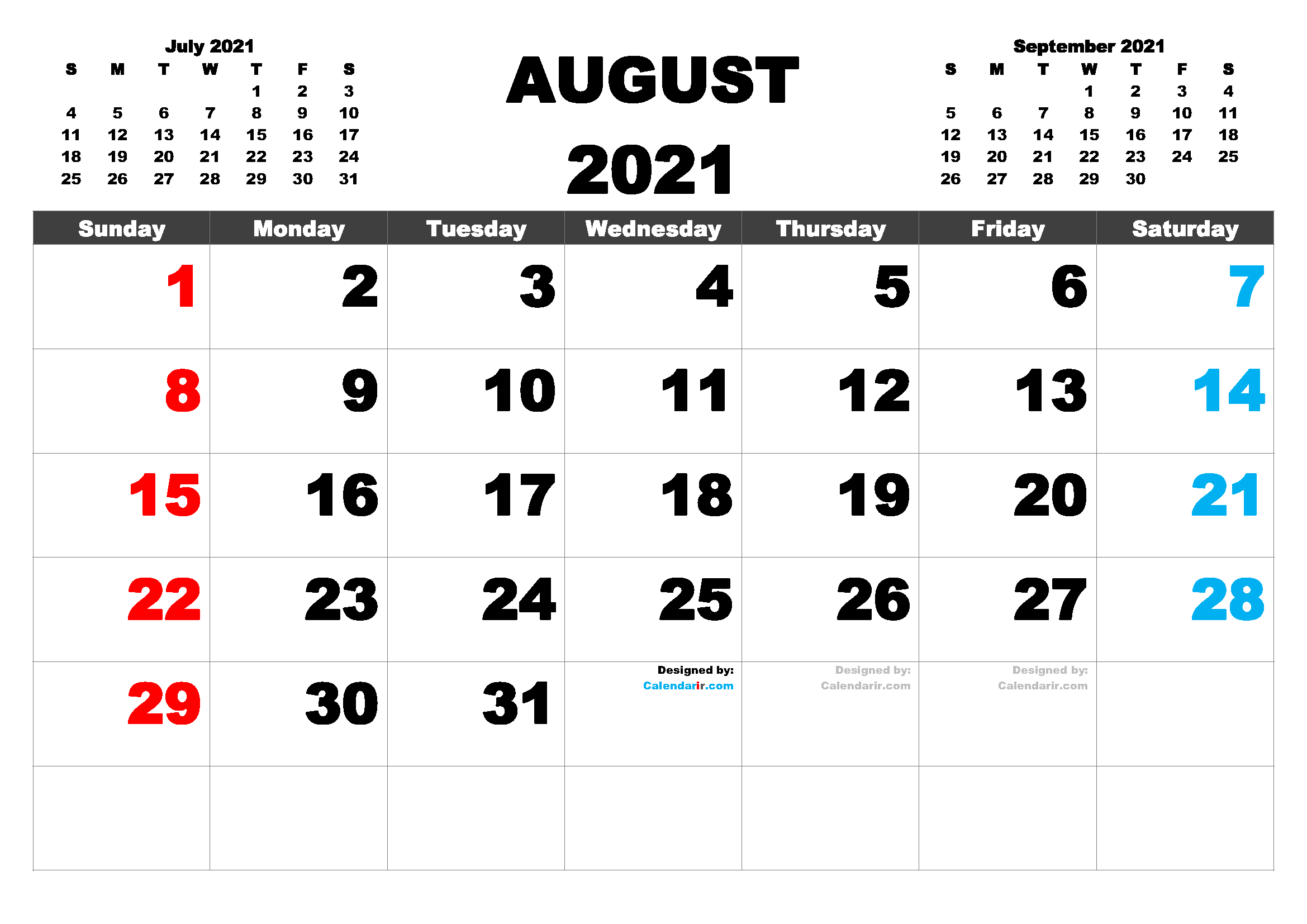 Free Printable August 2021 Calendar (10 Templates)