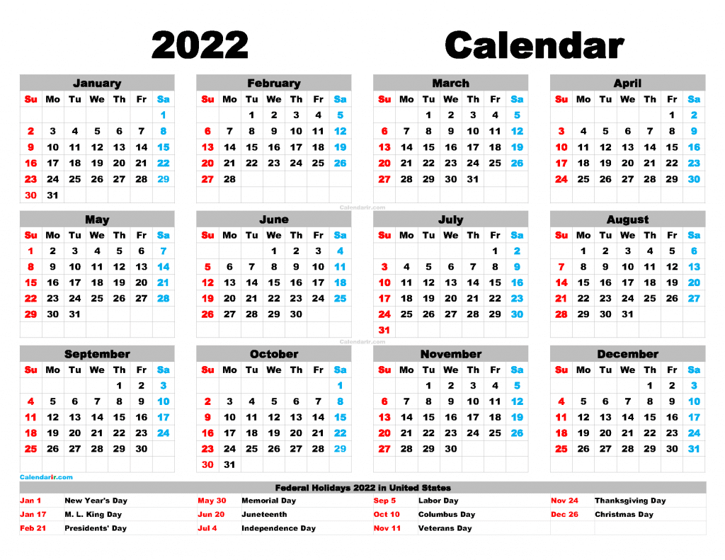 travel calendar 2022 template