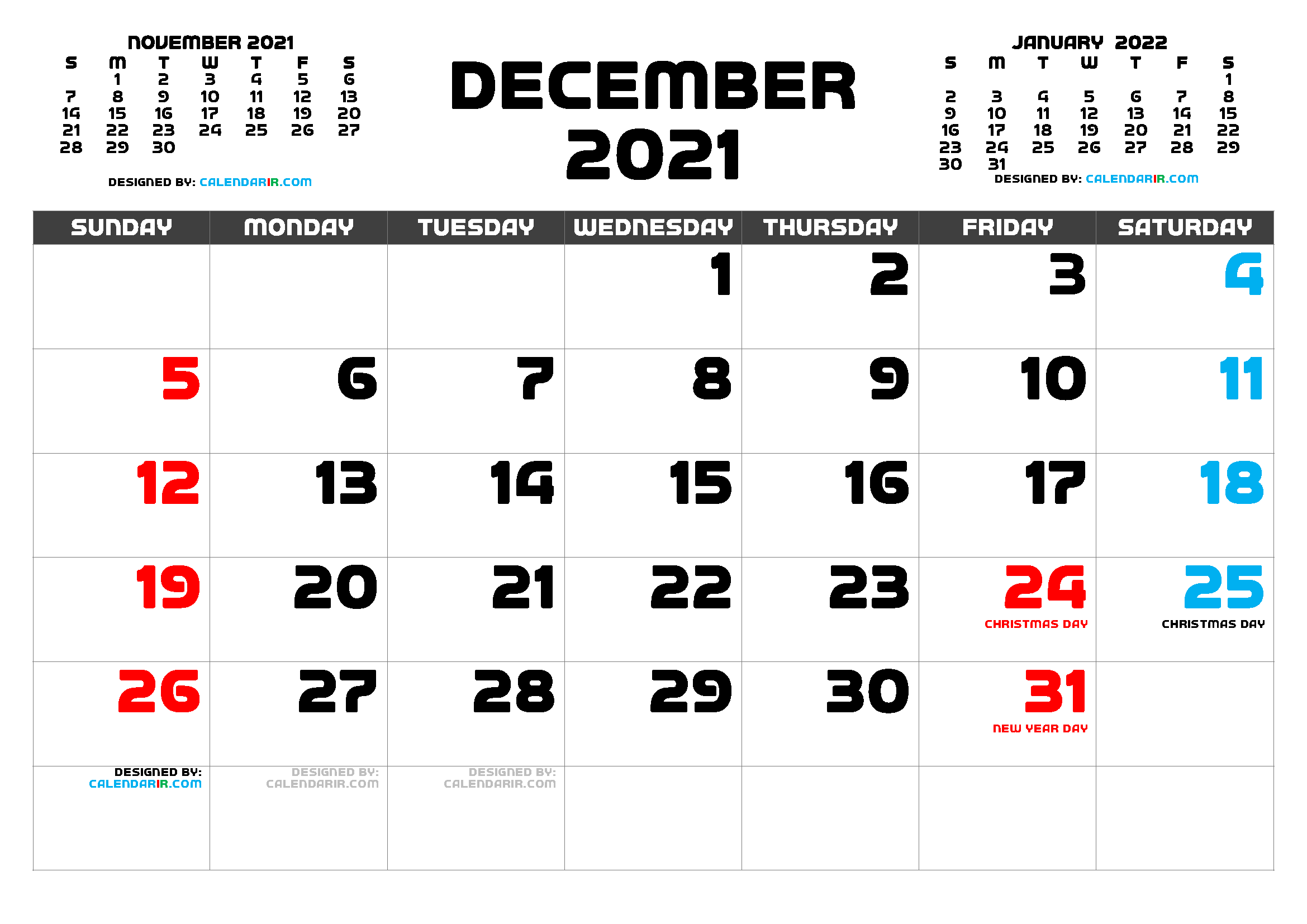 Free Printable December 2021 Calendar (10 Templates)