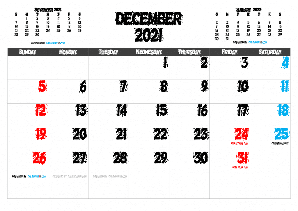 Free Printable December 2021 Calendar With Holidays