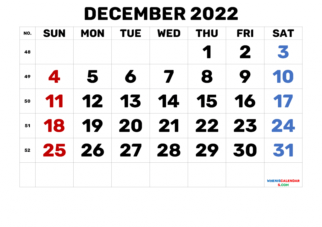  Free Printable 2022 Monthly Calendar with Week Numbers