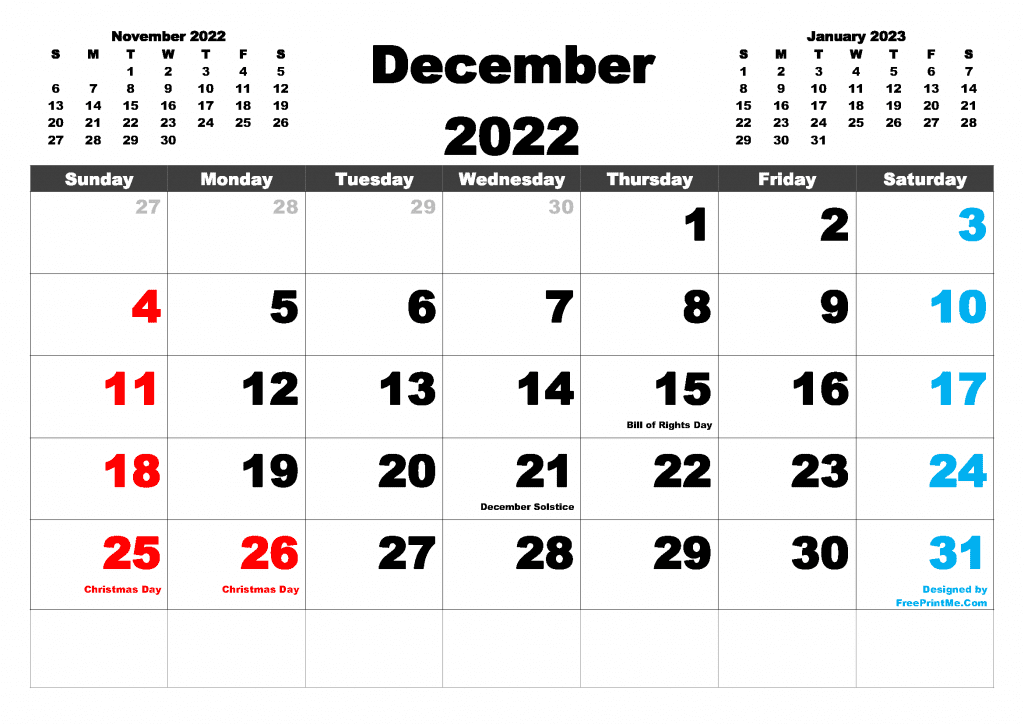 Free December 2022 Calendar Printable PDF and Image