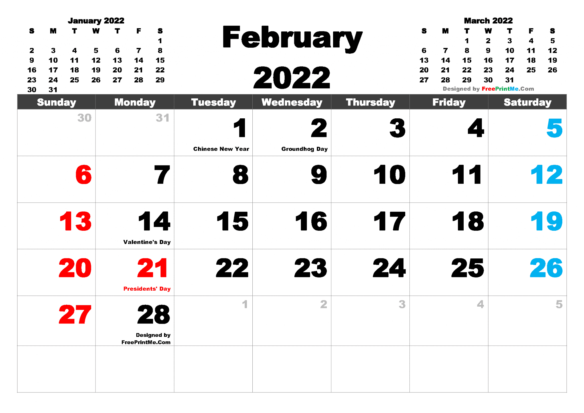 February 2022 Calendar February 2022 Free Printables - Riset
