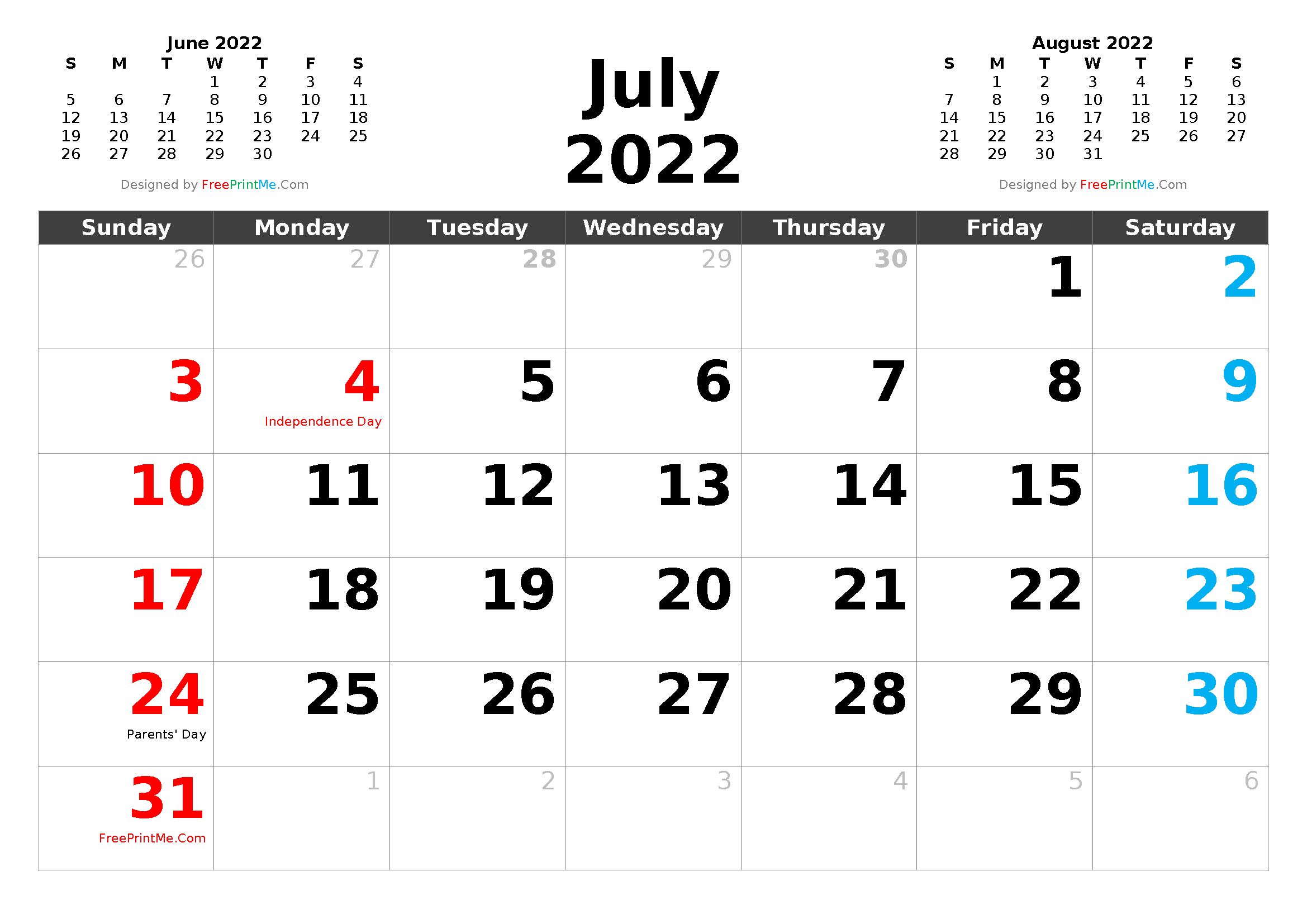 free printable july 2022 calendar with holidays pdf png