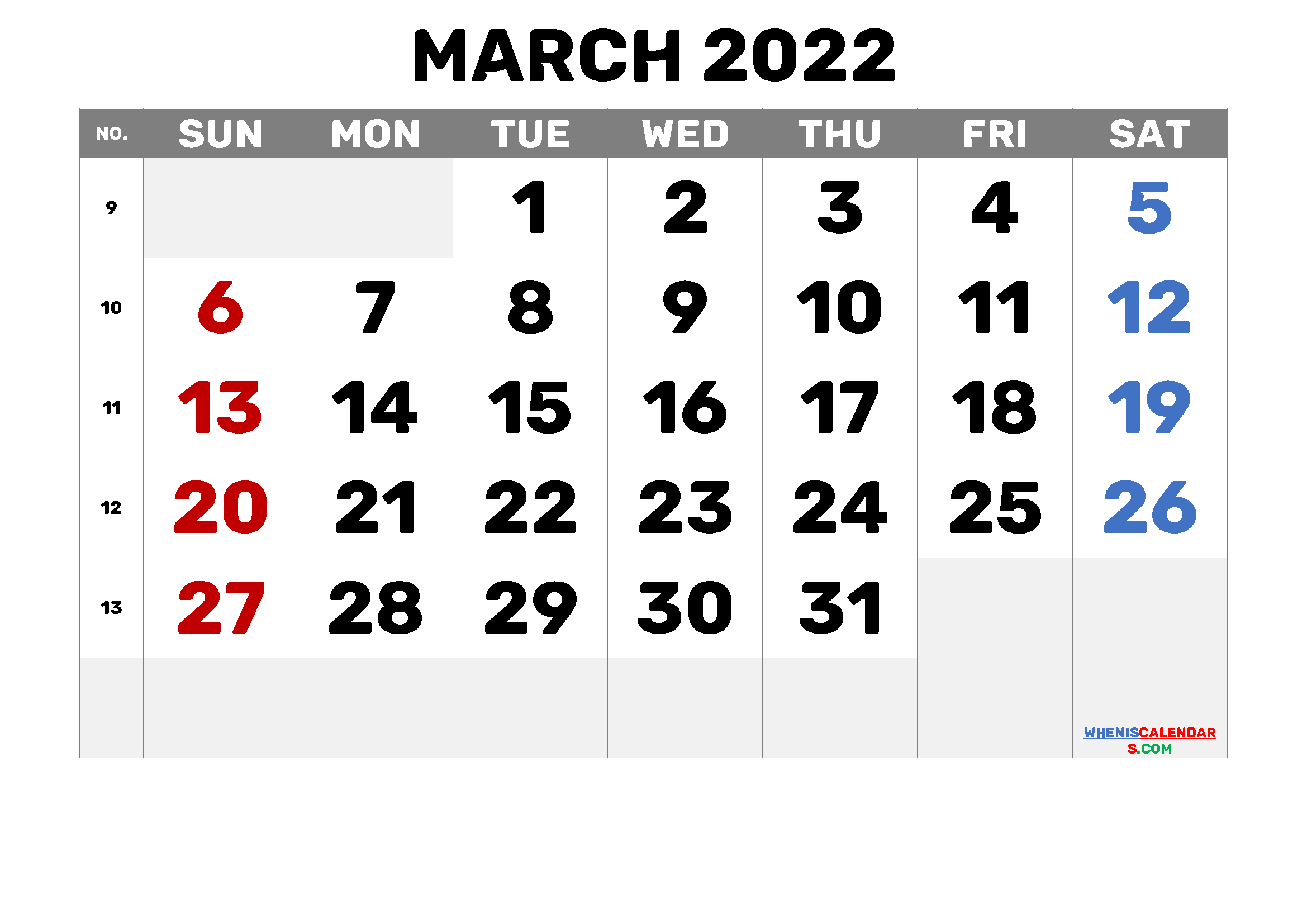 Kalender march 2022
