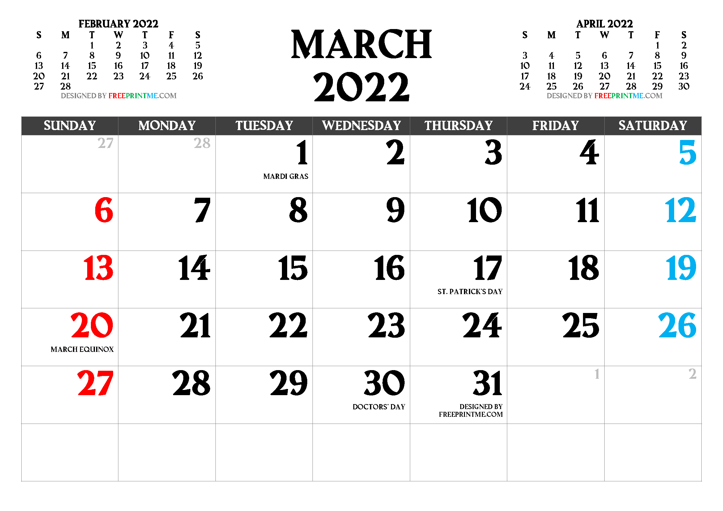 Free Printable March 2022 Calendar Pdf Png Image