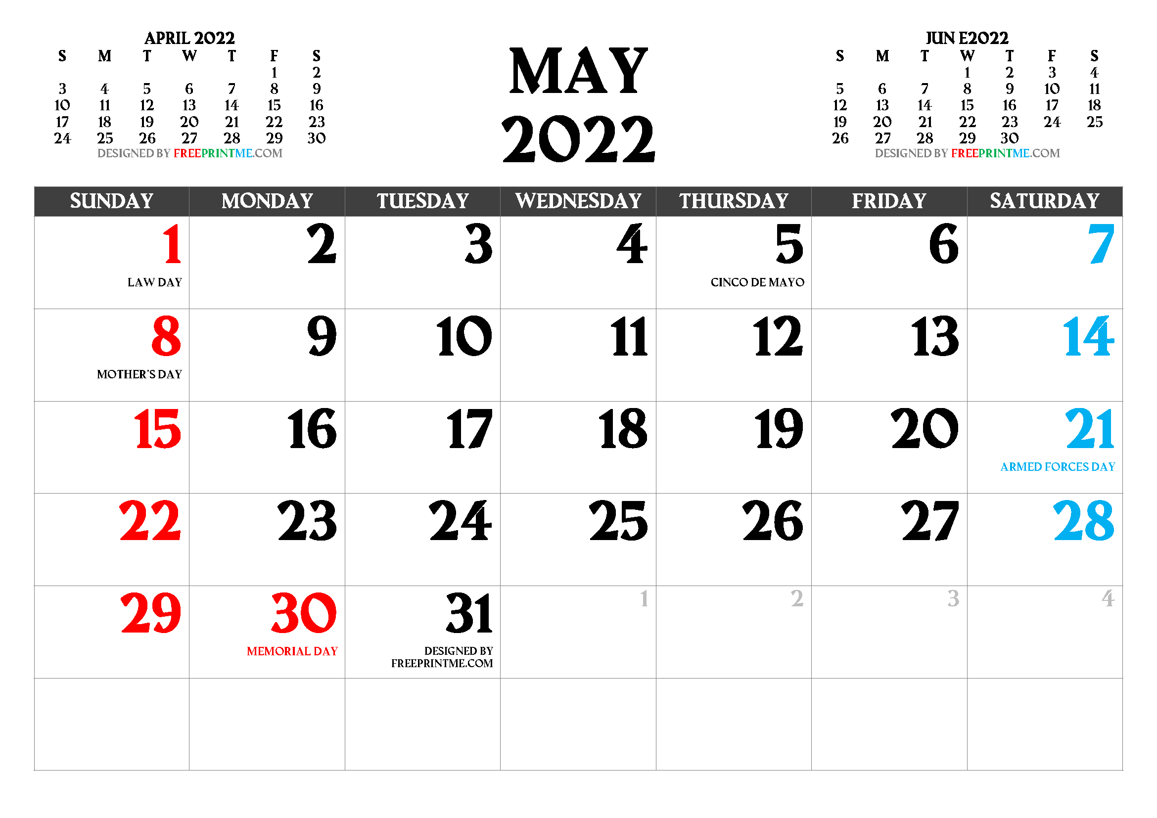Free 2022 Calendar With Holidays Free Printable May 2022 Calendar With Holidays Pdf, Png