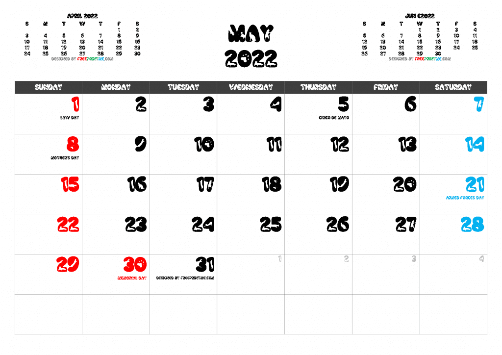 Free May 2022 Calendar Printable as PDF and high resolution PNG Image