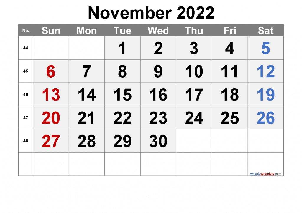Free Printable Blank Calendar November 2022