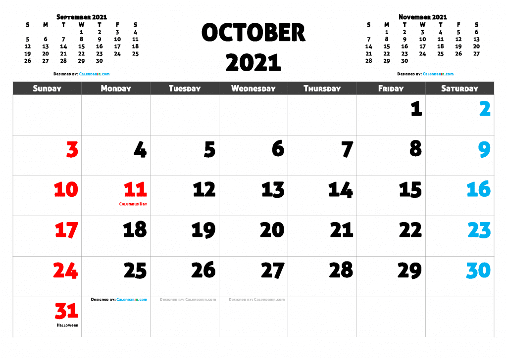 Free Printable 2021 Monthly Calendar with Holidays as PDF and high resolutions PNG Image