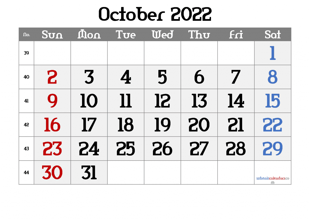 Free October 2022 Calendar Printable PDF and Image