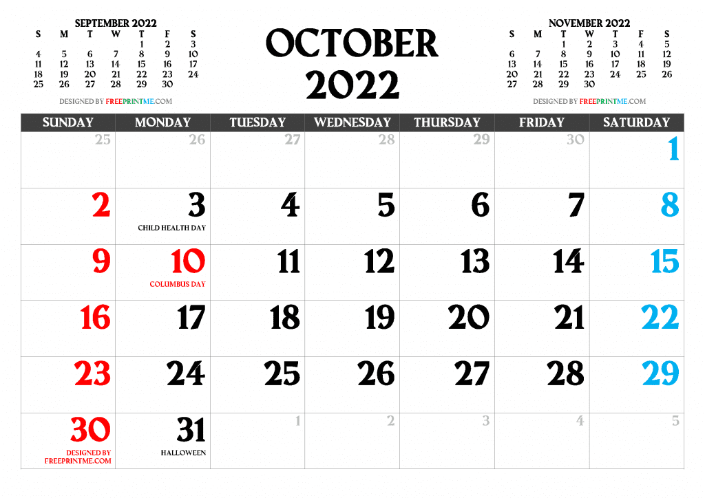 free printable october 2022 calendar with holidays pdf png
